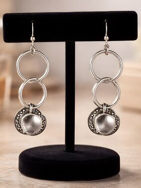 Silver Double-Ring Drop 3D Teacup Earrings